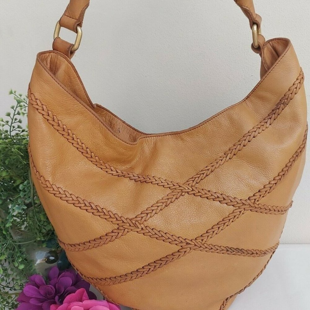 Linea Pelle Soft Tan Braided Leather Shoulder Bag